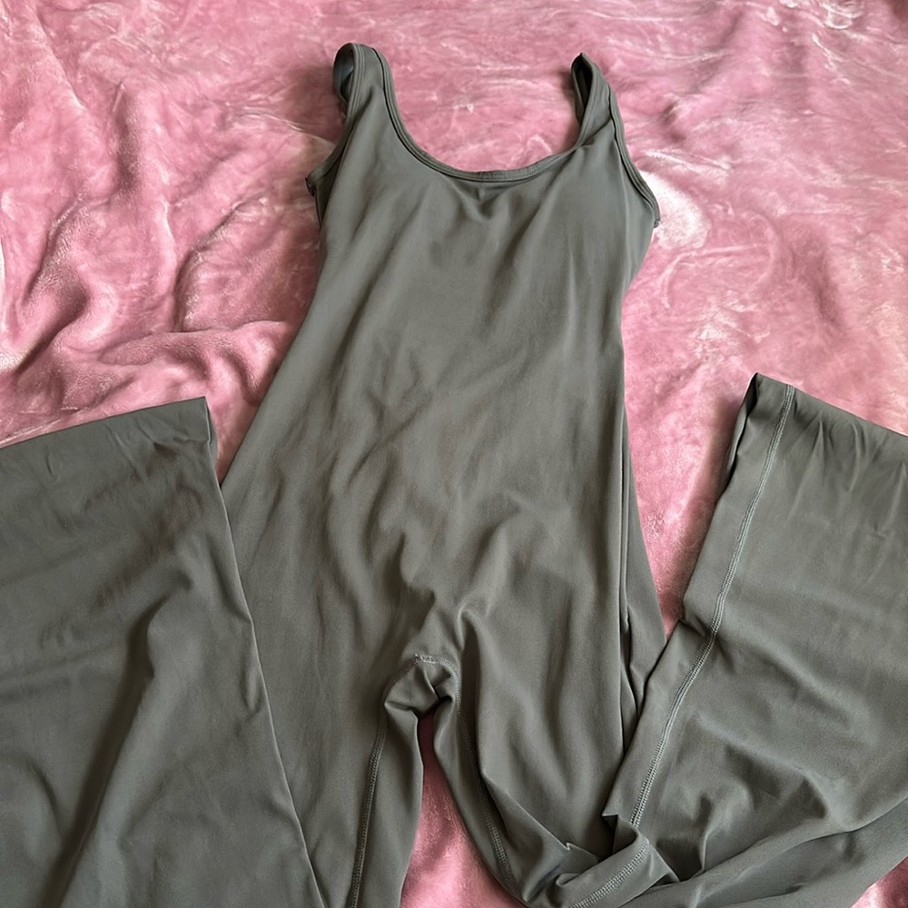 Ruched flare leg jumpsuit